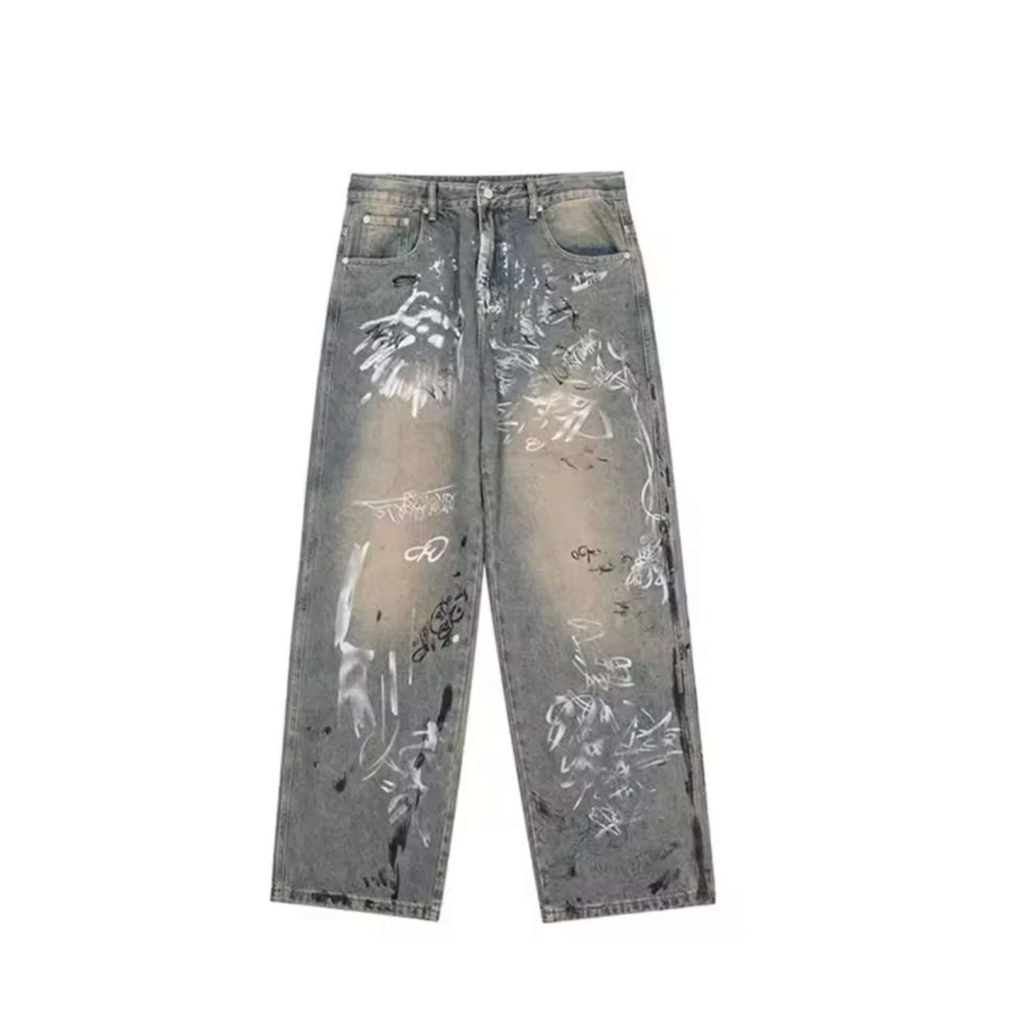 Bades Graffiti Patterned Oversize Denim Trousers