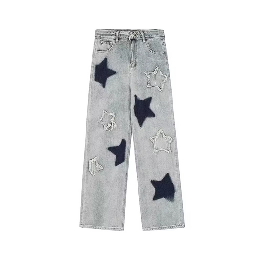 Bades Star Pattern Frayed Denim Trousers