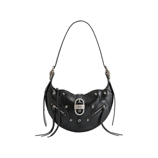 Bades Black Crescent Studded Shoulder Bag