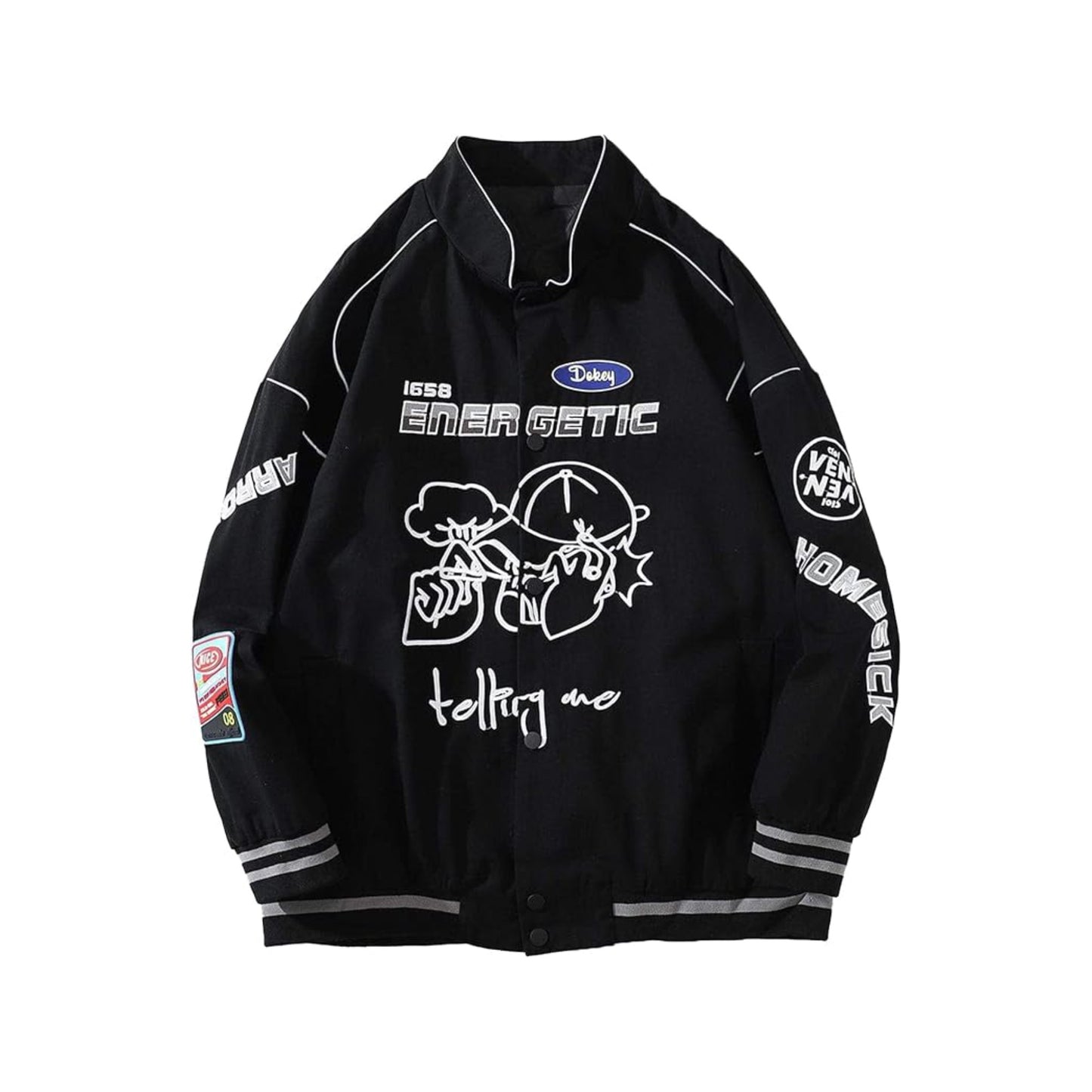 Bades Black Graphic Varsity Jacket