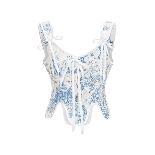 Bades Blue Patterned Bodice Top